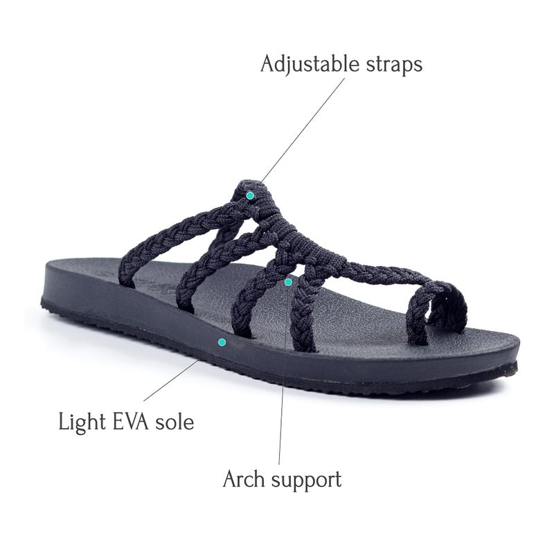 Plaka Relief Flip Flops for Women with Arch Support | Comfy Sandals for Women | Perfect for the Beach, Long Walks or Poolside | Reduces Heel & Back Pain | Black | Size 6 - Image 1